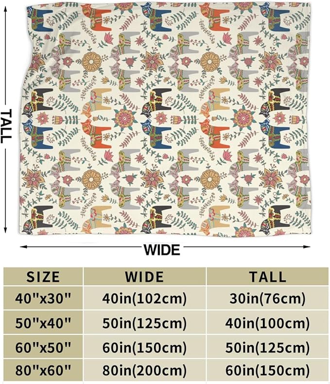 Swedish Dala Horses Throw Blanket Soft Fleece Blanket Men Women Gift for Kids Boys Girls for Party Couch Sofa Bed Deco Blankets 60x50 Inches