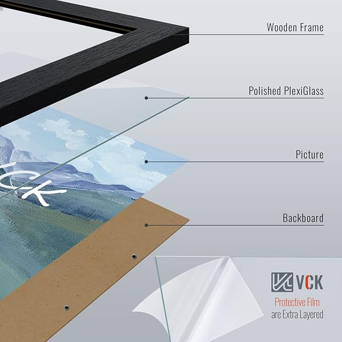 VCK 20x28 Poster Frame Set of 3 - Black, Textured Exclusive Solid Wood Picture Frames, Wall Hanging