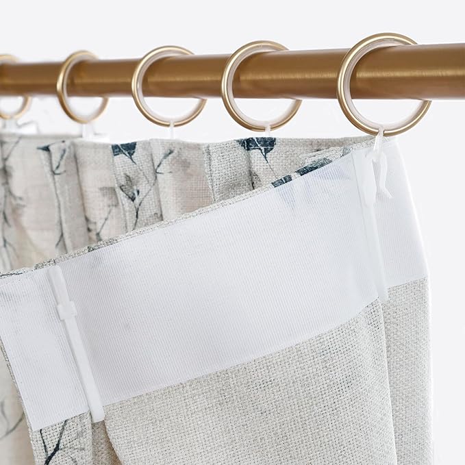 Pinch Pleated Floral Linen Curtains, 40 Inch Wide by 100 Inch Long Printed Curtains for Privacy Light Filtering, Suitable for Living Rooms and Sunrooms.2 Panels