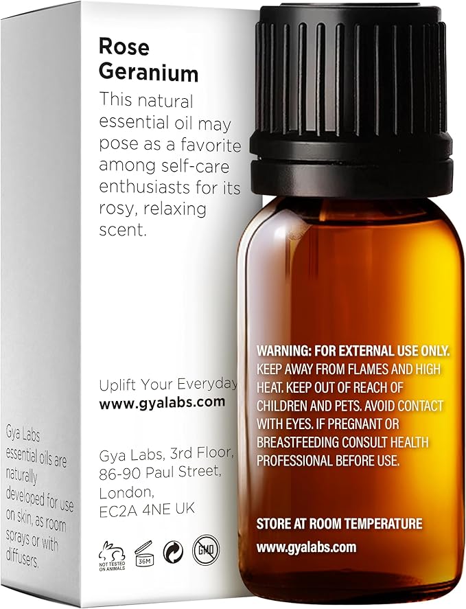 Gya Labs Rose Geranium Essential Oil for Skin - 0.34 Fl Oz - 100% Pure Natural Rose Geranium Oil for Diffuser, Aromatherapy Self-Care & Candle Making Scent