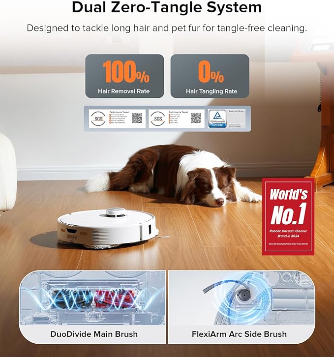 roborock Qrevo Edge Robot Vacuum and Mop, 18,500Pa Suction, Zero-Tangling, AdaptiLift Chassis, Al Obstacle Recognition, Hot Water Mop Washing & Dock Self Cleaning, Corner to Edge Deep Cleaning