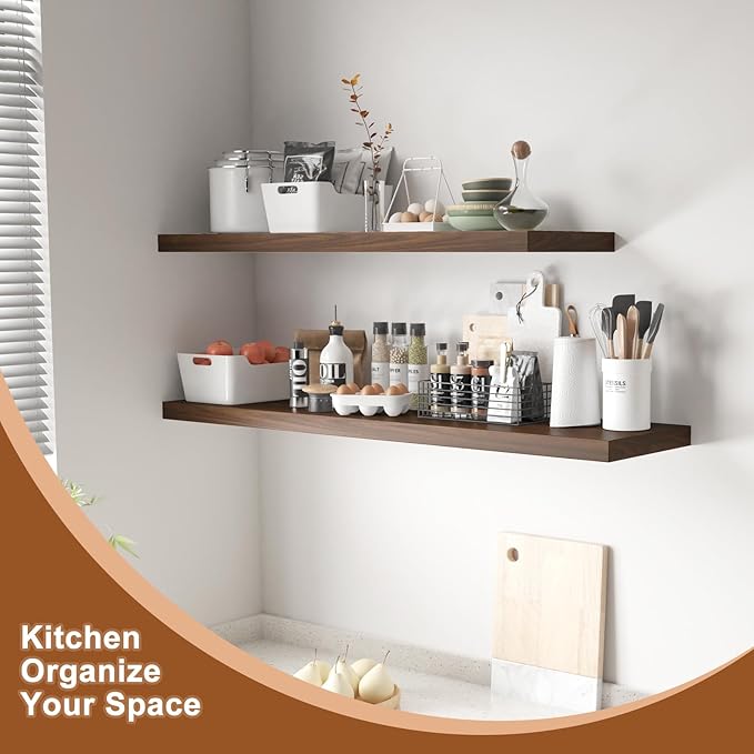 12 Inch Deep Floating Shelves for Wall 1 Pack Floating Shelves Large Storage Space Wall Mount Shelf for Living Room Kitchen Bathroom 36" W x 12" D x 1.2" H Rustic Brown