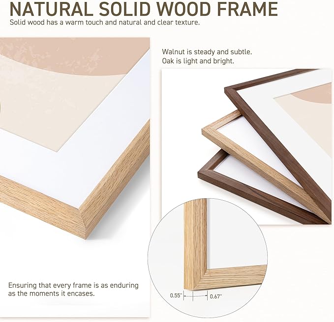 11x14 Picture Frame Set of 4 Natural Solid Oak Photo Frames with 8x10 Removable Mat Wall Hanging Large Handcrafted Frame with HD Plexiglass Wall and Tabletop Display Large Poster Frame