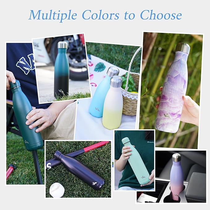 Insulated Water Bottles,17 oz Double Wall Stainless Steel Vacumm Metal Flask for Sports Travel,Marble Jade