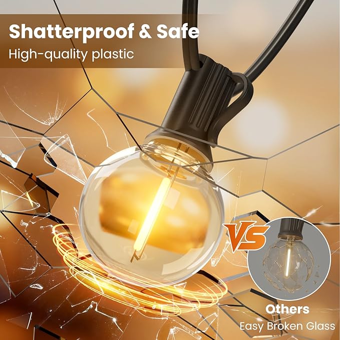 RTTY Outdoor String Lights 25 FT, G40 Led Patio Globe Lights with 13pcs Bulbs,Waterproof Shatterproof Dimmable Connectable Hanging for Cafe Bistro Backyard Gazebo Balcony Deck Party