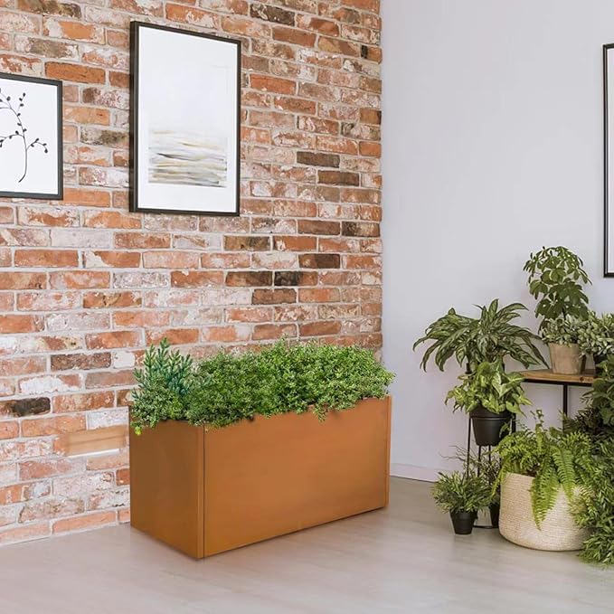 Corten Steel Planter Box Metal Outdoor Large Rectangular Rustic Durable Antique Detached for Commercial Residential Patio Deck and Backyard 24" x 12" x 12"