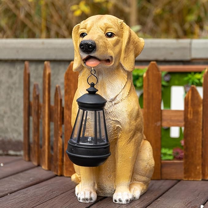 Garden Dog Statues Outdoor Decor, Solar Lights Outdoor Statue Outdoor Decorations Solar Dog Ornaments for Patio, Lawn, Yard Art Decoration, Housewarming Garden Gift