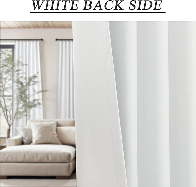 Cute Blackout Curtains for Nursery Bedroom Aesthetic Modern Neutral White Black Out Curtain for Sliding Glass Doors 102 Inch Long 2 Panel Light Draft Blocking Heavy Duty Lined Linen Cottage Core Drape