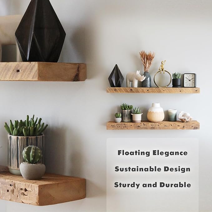 Urban Legacy Reclaimed Barnwood Planks | Floating Shelves for Wall w/Flush Mount Shelf Bracket Set Included | Set of 2 (Natural, 18" x 7" x 2")