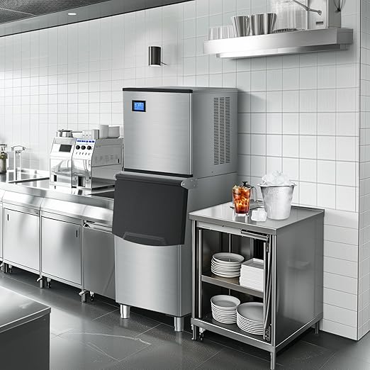 Large Commercial Ice Maker Machine: 500lbs/24H Production, with 350lbs Ice Storage Bucket, 156 Ice Cubes in 6-15 Mins - Stainless Steel Industrial Ice Maker for Restaurant, Bar, Cafe, Commercial Use