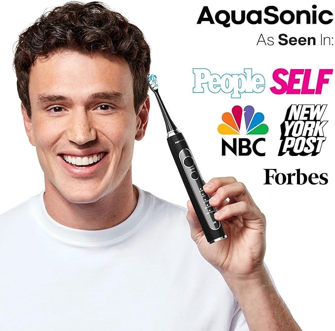 Aquasonic Duo PRO – Ultra Whitening 40,000 VPM Electric ToothBrushes – ADA Accepted - 5 Modes with Smart Timers - UV Sanitizing & Wireless Charging Base - 10 Proflex Brush Heads & 2 Travel Cases