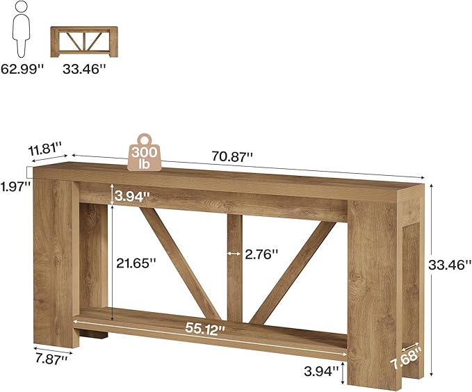 Tribesigns 70.9" Extra Long Entry Table, Farmhouse Wood Console Table with Storage, Modern Accent Sofa Table Behind Couch Foyer Tables for Entryway, Living Room, Entrance, Light Brown