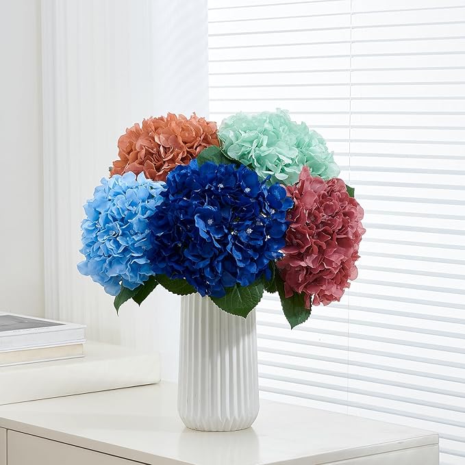 8Pcs Emerald Green Fake Flowers Silk Hydrangea Artificial Flowers Bouquets Faux Hydrangea Stems for Home Table Centerpieces Wedding Party Decoration