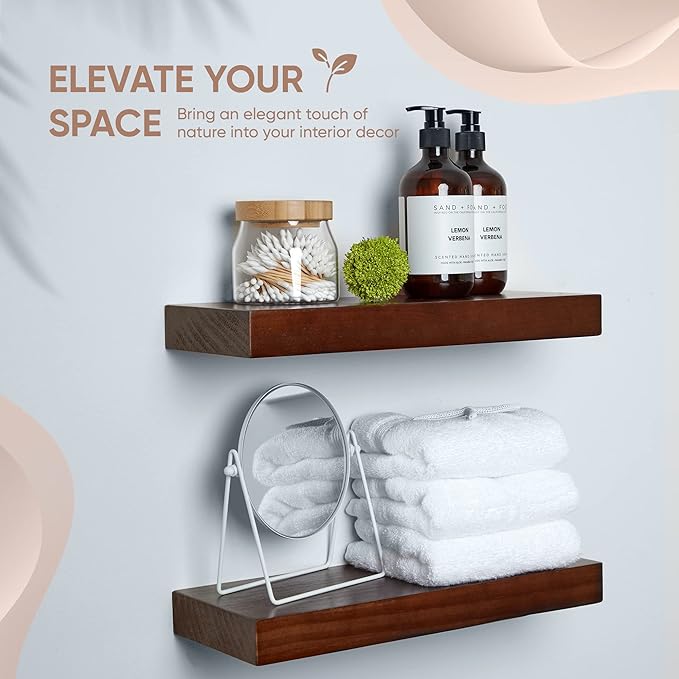 Homeforia Walnut 12 inch Floating Shelf, High End Solid Real Wood Small 12inch Floating Shelves for Wall Mounted, Dark Brown 12in Floating Shelves, Heavy Duty Bracket, 12 X 6.5 X 1.75 inches, Set of 3