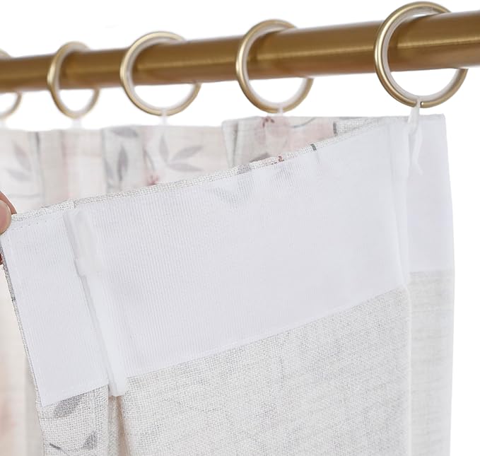 Pink Floral Pinch Pleated Linen Curtains - 2 Panels of Privacy Light-Filtering Printed Curtains Suitable for Dining Rooms and Farmhouses.60 Inches Wide by 92 Inches Long