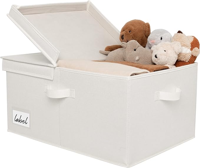 GRANNY SAYS Fabric Storage Bin with Lid, Decorative Storage Box for Shelves, Container Storage Basket Organizer, Closet Bins with Lids for Organizing, Jumbo, Ivory, 1-Pack