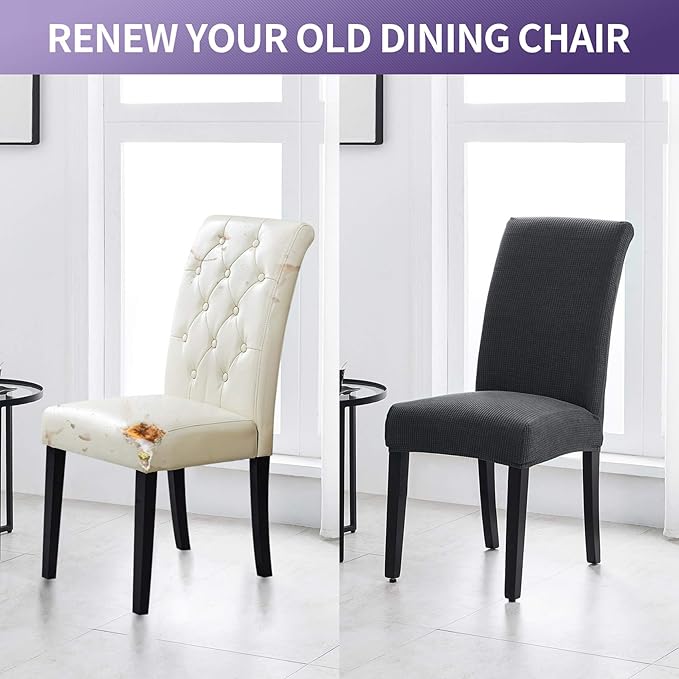 Joccun Chair Covers for Dining Room Set of 6,Dining Chair Slipcover Stretch Dining Room Chair Covers Seat Protector,Washable Parsons Chair Cover for Home,Banquet(Dark Gray,6 Pack)