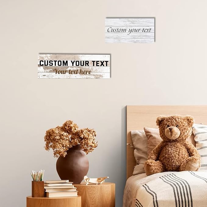 LZIMU Custom Text Signs Wall Decor Personalized Canvas Quote Family Sign Wall Art Wood Background Rustic Farmhouse Decor Framed (6"x18")