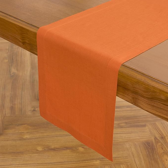 Solino Home Linen Table Runner 108 Inches Long - 100% Pure Linen Persimmon Orange Dining Table Runner 14 x 108 Inch for Fall, Autumn, Halloween, Thanksgiving - Fete