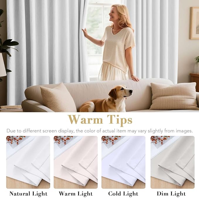 H.VERSAILTEX Pure White Curtains 63 inch Length Window Treatment Panels for Living Room Thermal Insulated Grommet Curtain Drapes (Set of 2)