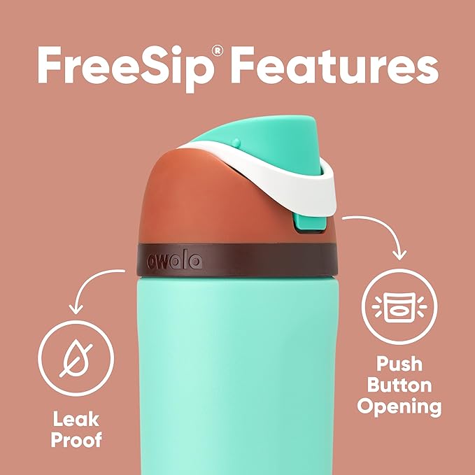 Owala Kids FreeSip Insulated Stainless Steel Water Bottle with Straw, BPA-Free Sports Water Bottle, Great for Travel, 16 oz, Mint Chocolate