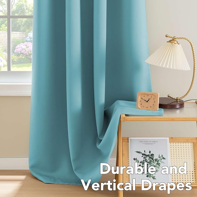 H.VERSAILTEX Blackout Aqua Curtains for Bedroom/Living Room, 52" Wide x 63" Long Each Panel,Grommet Top (Set of 2 Panels)