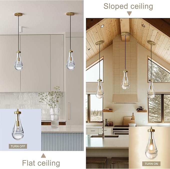 Raindrop Pendant Lights Set of 2, Brass Pendant Lights Kitchen Island, Gold Island Light for Kitchen Dining Room Light Fixture, Chandelier for Living Room Bedroom Bathroom, Bulb Included