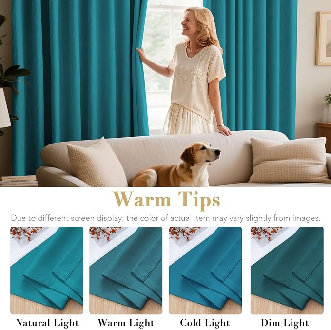 H.VERSAILTEX Solid Turquoise Blue Thermal Insulated Blackout Curtains Nickel Grommet Panels Room Darkening Window Drapes for Bedroom/Living Room 52 x 72 Inch (Set of 2)