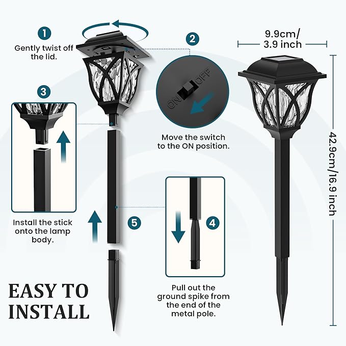 GIGALUMI Solar Lights Outdoor Waterproof, 8 Pack LED Solar Garden Lights, Outdoor Decorations, Garden Decor for Yard, Patio, Landscape, Planter, Walkway (Cold White)