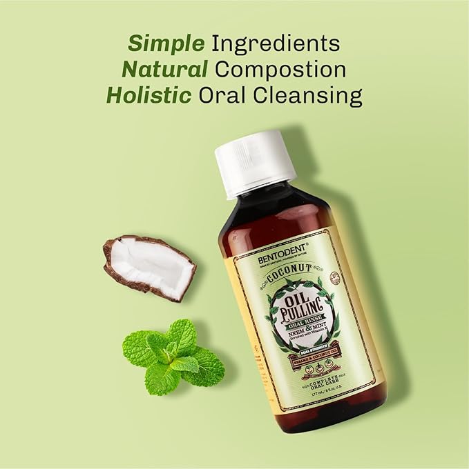 Bentodent Fluoride Free Mineral Toothpaste with Natural bentonite Clay, 100 g and Organic Coconut Sesame Oil Pulling with neem, 177ml for Fresh Breath and Teeth whitening, Vegan