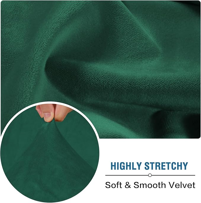 H.VERSAILTEX Velvet Stretch Couch Cushion Cover Plush Cushion Slipcover Cushion Furniture Protector Seat Cushion Sofa Cover (2 Piece Large Sofa Cushion Covers, Vintage Green)