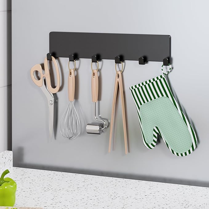 5-Pack Moveable Magnetic Spice Rack Organizer With 6 Hooks for Refrigerator, Metal Fridge Shelf, Black