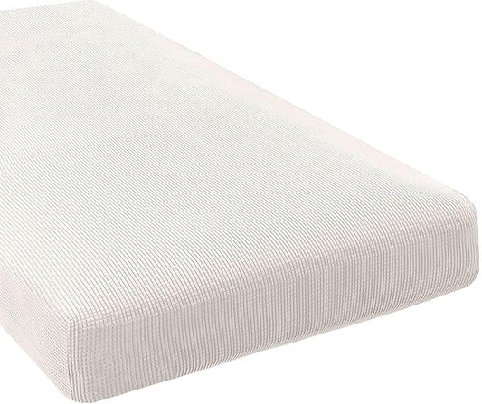 H.VERSAILTEX Super Stretch Individual Chaise Cover Sectional Couch Covers for L Shaped Sofa Both Left/Right Featuring Thick Jacquard Textured Twill Fabric (1 Piece Chaise Cover Large, Ivory)