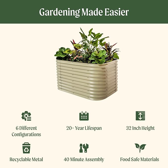 Vego garden 32" Extra Tall Raised Garden Bed Kits, 6 in 1 Modular Raised Planter Box for Vegetables Flowers Fruits Oval Metal Raised Garden, Sunlit Oak