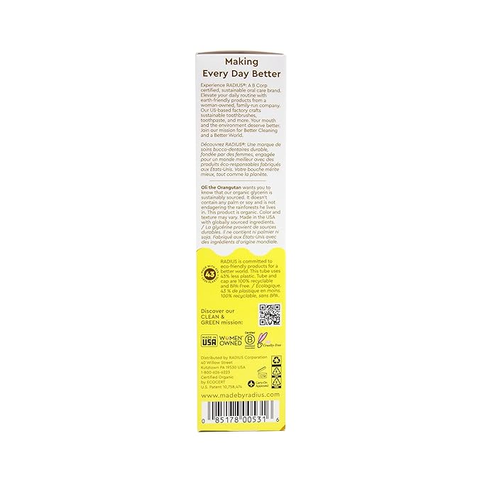 RADIUS USDA Organic Kids Toothpaste 3oz Non Toxic Chemical-Free Gluten-Free Designed to Improve Gum Health for Children's 6 Months and Up - Coconut Banana - Pack of 3