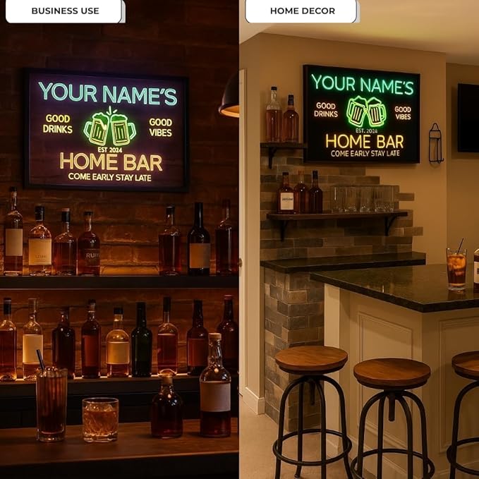 Personalized Home Bar Mica Led, Custom Name Mica LED Wall Light with Beer Mug Design, Neon Style Acrylic Sign For Game Room, Pub Decor, Gift for Him