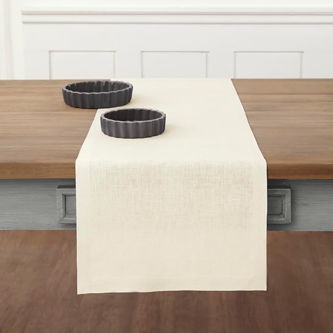 Solino Home Linen Ivory Table Runner 72 Inches Long - 100% Pure Linen 14 x 72 Inch Table Runner for Dining, Fall, Autumn, Thanksgiving - Fete