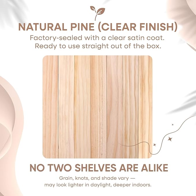 Homeforia 24 inch Natural Floating Shelf, High End Solid Real Wood 24inch Small Floating Shelves for Wall Mounted, Natural Wooden Floating Shelves, Heavy Duty Bracket, 24 X 6.5 X 1.75 in, Set of 3