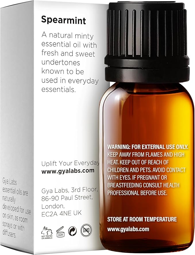 Gya Labs Spearmint Essential Oil for Diffuser & Skin - 0.34 Fl Oz - 100% Pure Natural Spearmint Oil for Facial, Hair, Massage, Aromatherapy & Candle Making Scent