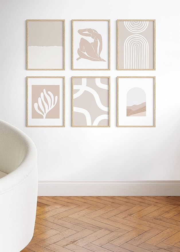 HAUS AND HUES Set of 6 Picture Frames 18 x 24 - Beige Poster Frames 18 x 24, Wooden picture Frames 18x24, Gallery Wall Frame Set 18x24 Frames for Wall Decor, Art 18 x 24 Frames (Beige Oak Frames)
