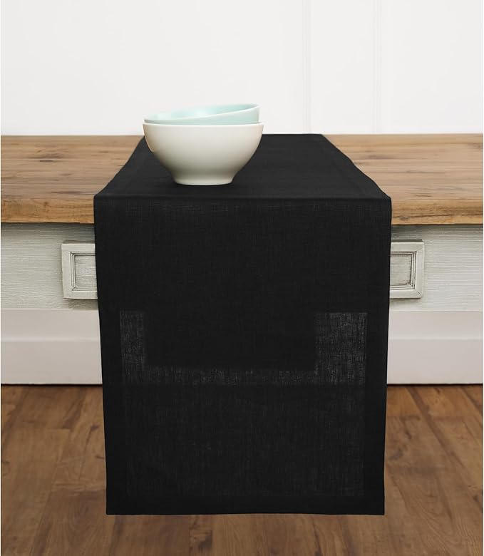 Solino Home Linen Black Table Runner 36 Inches - 100% Pure Linen Farmhouse Short Table Runner 14 x 36 Inch Ideal for Dresser and Coffee Tables - Fall, Autumn, Halloween, Thanksgiving - Fete