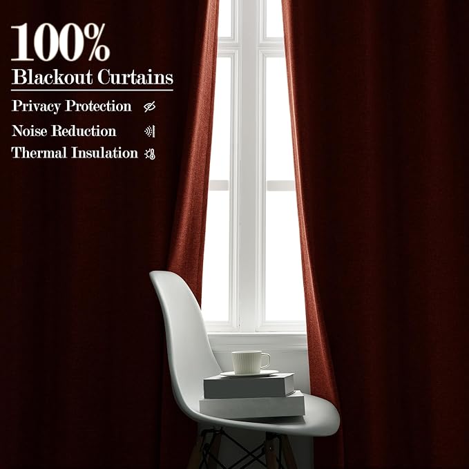 100% Blackout Linen Textured Drapes for Bedroom Pinch Pleated Curtains for Track System Portable Drapery for Sliding Glass Door/Storage/Space Room Divider, 70" Wx96 L, 1 PC, Orange