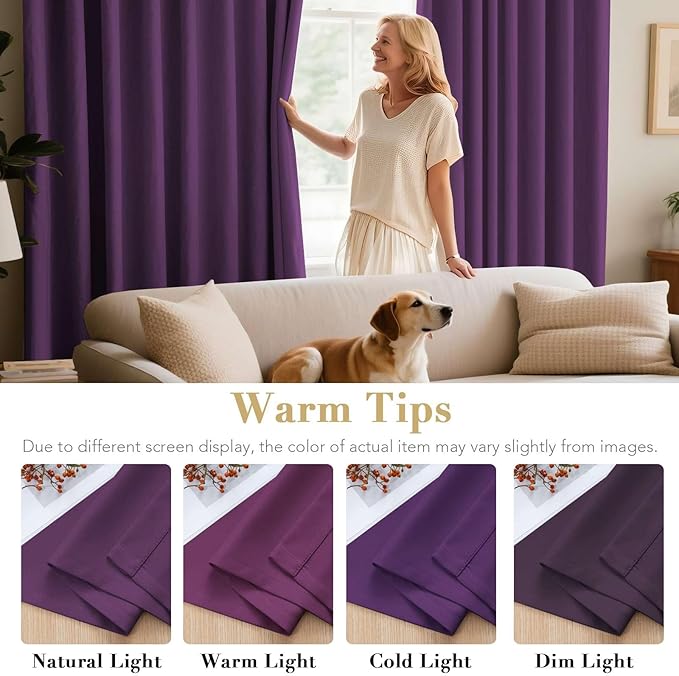 H.VERSAILTEX Blackout Curtains for Bedroom Thermal Insulated Room Darkening Living Room Curtains 63 Inch Long Grommet Privacy Protection Window Curtain Panels/Drapes for Nursery, 2 Panels,Plum Purple
