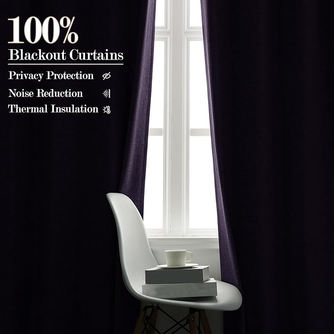 100% Blackout Linen Textured Drapes for Bedroom Pinch Pleated Curtains for Track System Portable Drapery for Sliding Glass Door/Storage/Space Room Divider, 70" Wx84 L, 1 PC, Violet