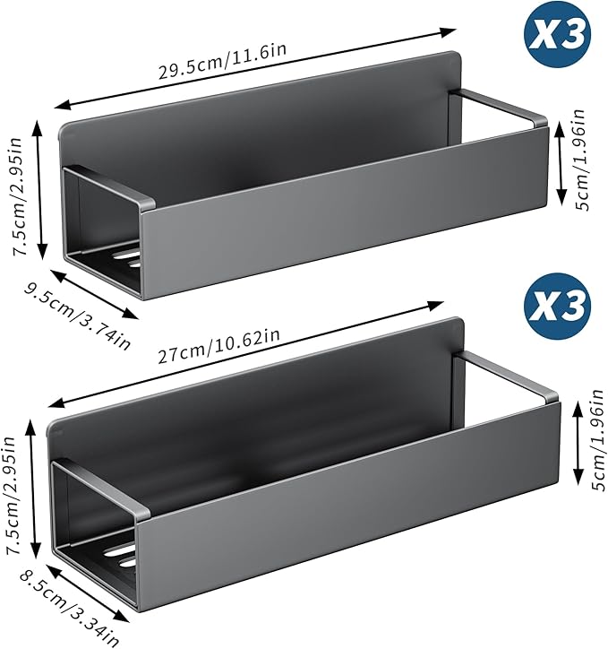 6 Pack Magnetic Spice Rack for Refrigerator, Black Magnetic Shelf for Kitchen Organizer and Storage, Mini Organizers for Oven and Fridge with 6 Hooks