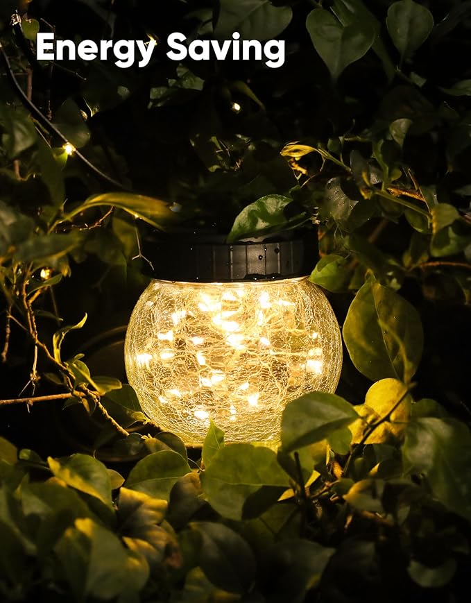 PARTPHONER Solar Lanterns Solar Lights Outdoor Waterproof 18-Pack, Solar Powered Hanging Lights Cracked Glass Hanging Globes for Christmas Decoration, Shepherd Hook, Garden Tree Ornaments