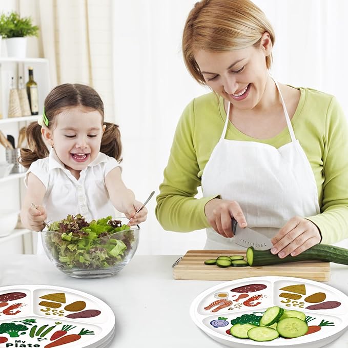 10" 3-Grid Cute Cartoon Portion Control Plate - Melamine, Healthy Nutrition for Weight Loss & Diabetes Management, Ideal for Adults & Teens Kids (2 Pack)