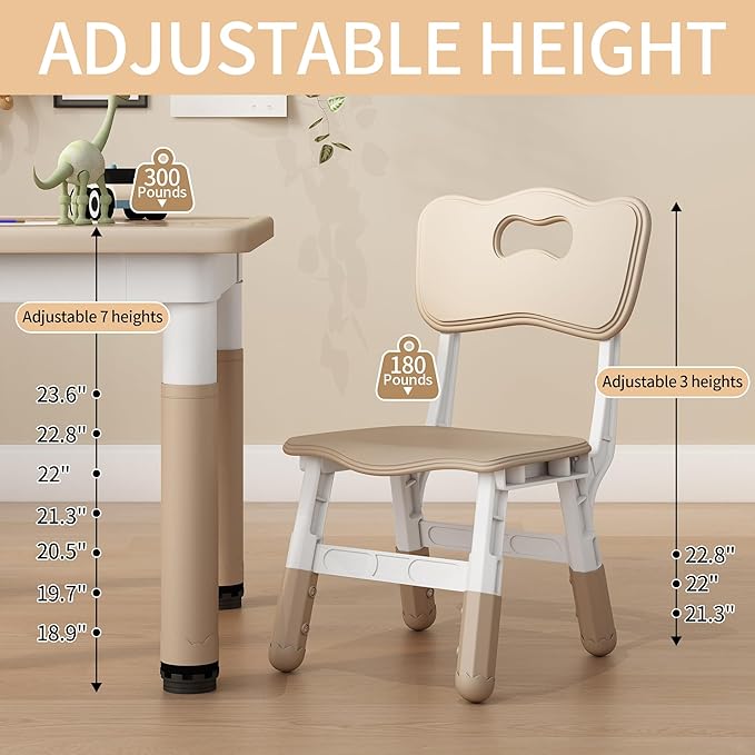 Kid Table and Chairs, Height Adjustable Childrens Table and Chair Set, Kids Tables for Age 2-8, Graffiti Desktop, Table for Kids with 4 Seats, Small Kids Table, Max 300lbs