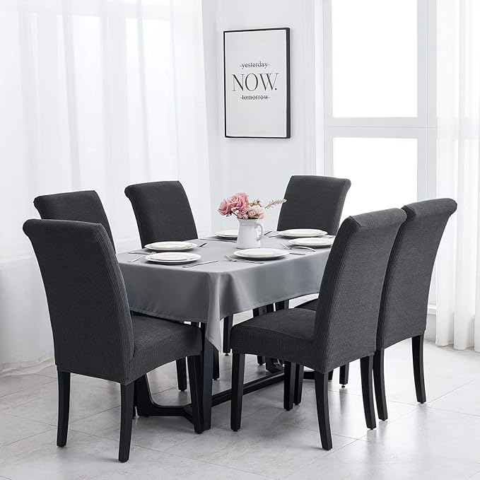 Joccun Chair Covers for Dining Room Set of 6,Dining Chair Slipcover Stretch Dining Room Chair Covers Seat Protector,Washable Parsons Chair Cover for Home,Banquet(Dark Gray,6 Pack)