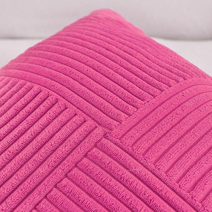 Fancy Homi 2 Packs Hot Pink Decorative Throw Pillow Covers 16x16 Inch for Living Room Couch Bed Sofa, Rustic Farmhouse Boho Home Decor, Soft Corss Patchwork Corduroy Textured Cushion Case 40x40 cm